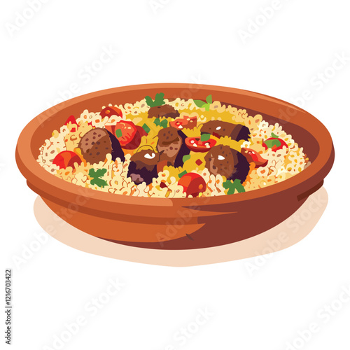 elegant illustration of Indian style chicken biryani on a clay pot