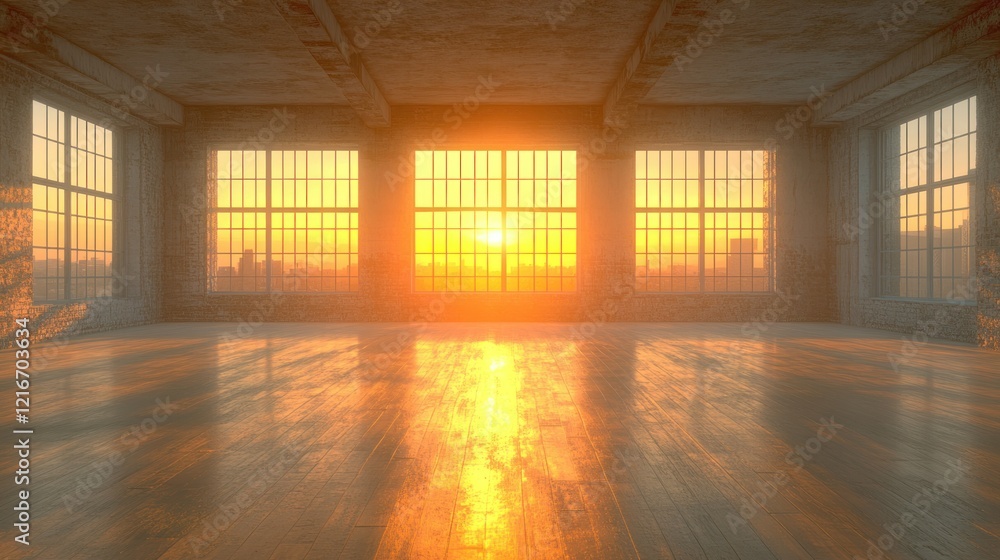 Sunrise Loft Studio, City View, Empty Floor, Dawn Sunrise Loft Studio, City View, Empty Floor, Dawn