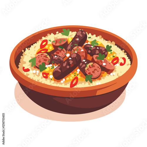 elegant illustration of Indian style chicken biryani on a clay pot