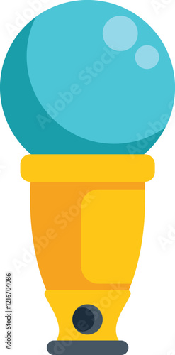Blue crystal ball standing on golden pedestal with black base predicting future, fortune telling equipment, colorful cartoon vector illustration isolated on white background