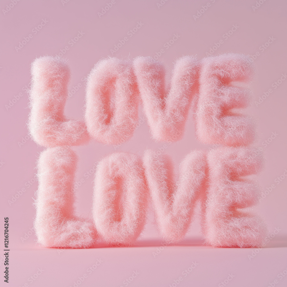 Fototapeta premium The word LOVE in fluffy pink