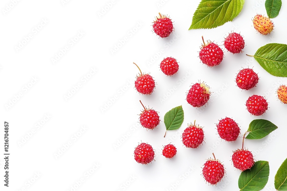 Vibrant Rambutan and Raspberry Still Life: Tropical Fruit Delight with Lush Green Leaves red food Vibrant Rambutan and Raspberry Still Life: Tropical Fruit Delight with Lush Green Leaves red food