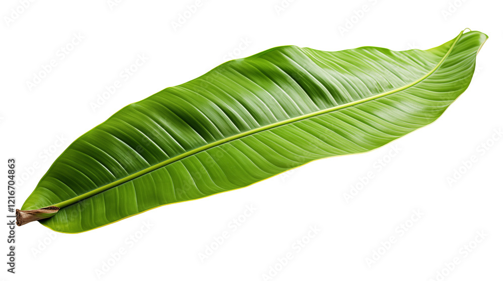 Fototapeta premium Vibrant tropical green leaf with detailed texture, perfect for nature-inspired design projects, transparent background.