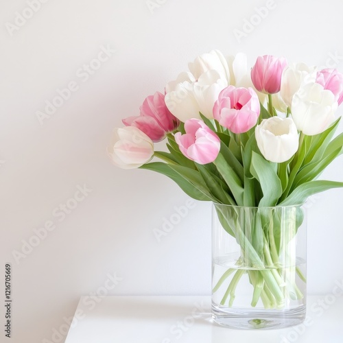 Wallpaper Mural Pink and white tulips brighten up a minimal table in a serene and stylish setting. Generative AI Torontodigital.ca
