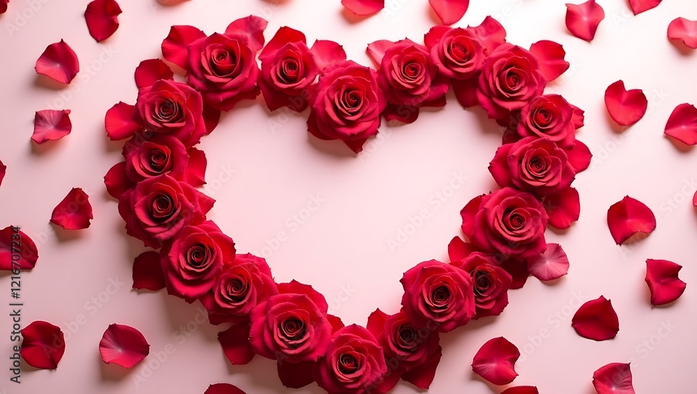 Heart-shaped rose petals arrangement with blank space for International Women's Day messages Heart-shaped rose petals arrangement with blank space for International Women's Day messages