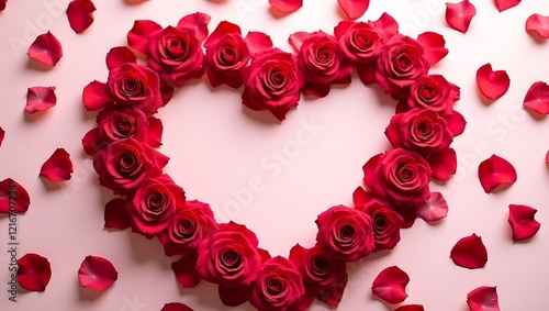 Heart-shaped rose petals arrangement with blank space for International Women's Day messages