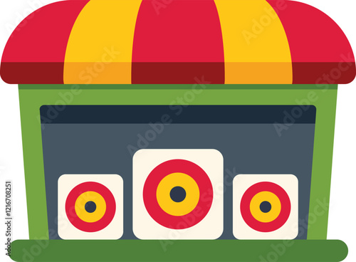 Shooting gallery booth with targets at amusement park is waiting for visitors