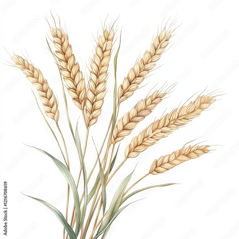 Elegant Wheat Stalks in Golden Hues with Lush Green Leaves Elegant Wheat Stalks in Golden Hues with Lush Green Leaves