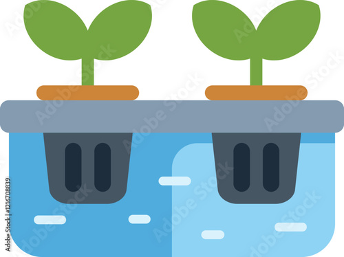 Illustration of a hydroponic system growing plants using mineral nutrient solutions in water without soil