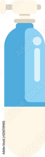 Blue oxygen cylinder for breathing underwater standing upright, scuba diving equipment isolated on white background
