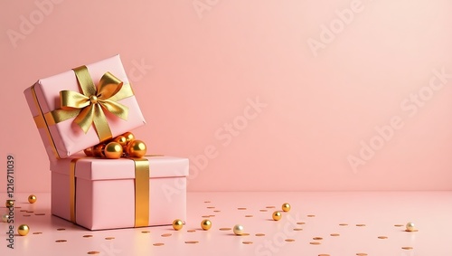Beautifully wrapped pink and gold gift boxes symbolizing appreciation and gratitude for Women’s Day