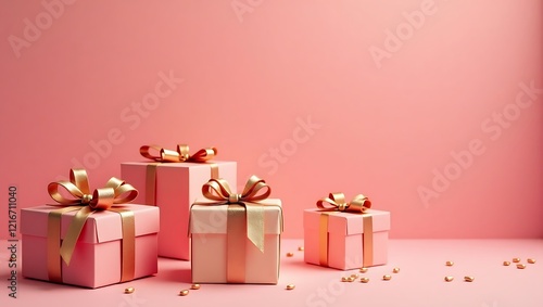 Beautifully wrapped pink and gold gift boxes symbolizing appreciation and gratitude for Women’s Day