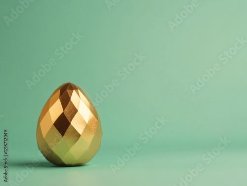 Dark Gold Geometric Easter Egg on Spring Green Luxurious Minimalism for Spring Marketing, Luxury Retail Displays and Event Aesthetics photo