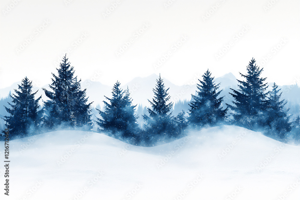 Fototapeta premium snowy landscape border, isolated on white background