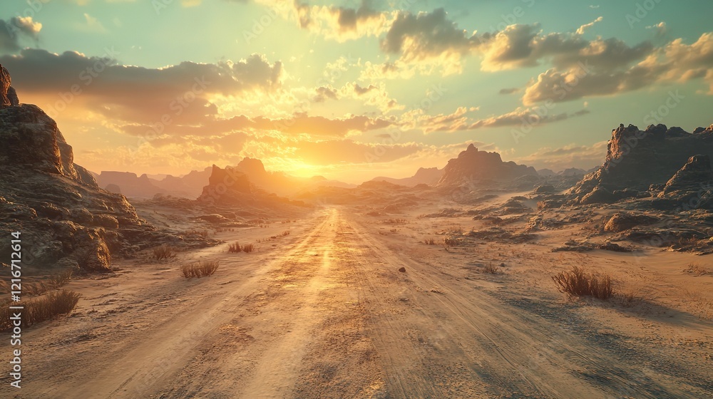 Fototapeta premium Breath taking landscape road in a dessert valley background