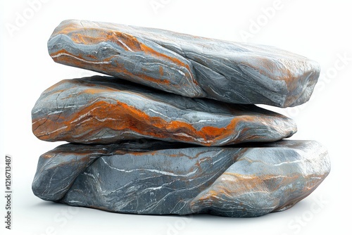 Stacked Stones with Orange Streaks Isolated on White Background, Generated AI photo