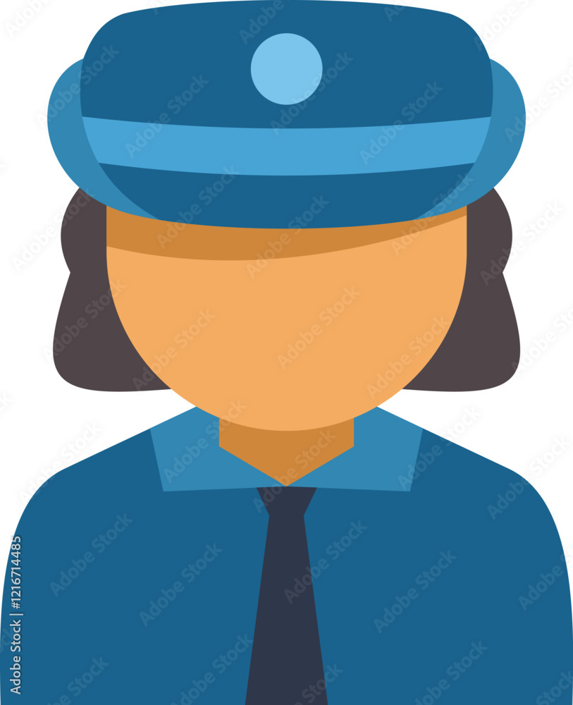 Simple vector illustration of a female police officer wearing a blue uniform and hat Simple vector illustration of a female police officer wearing a blue uniform and hat
