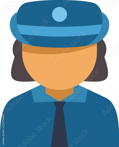 Simple vector illustration of a female police officer wearing a blue uniform and hat