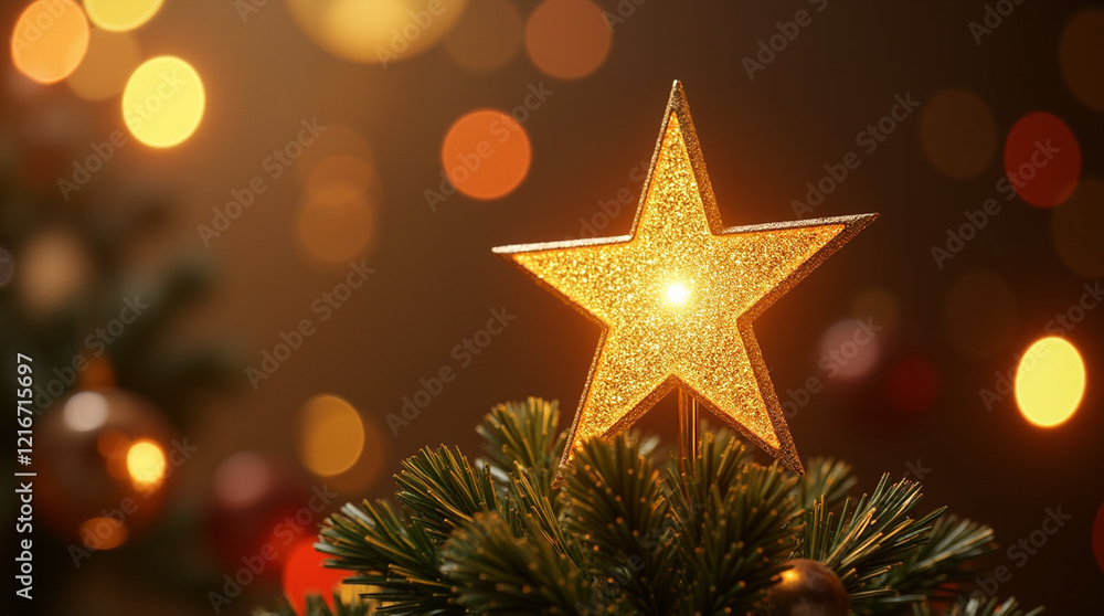 Golden Star Christmas Tree Topper: Close-Up Micro Photography Golden Star Christmas Tree Topper: Close-Up Micro Photography