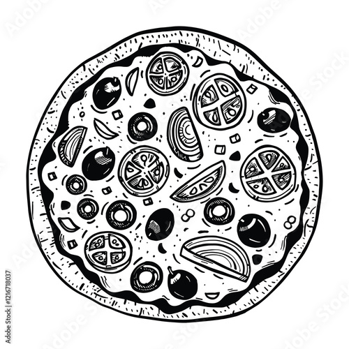 line art vector pizza illustration