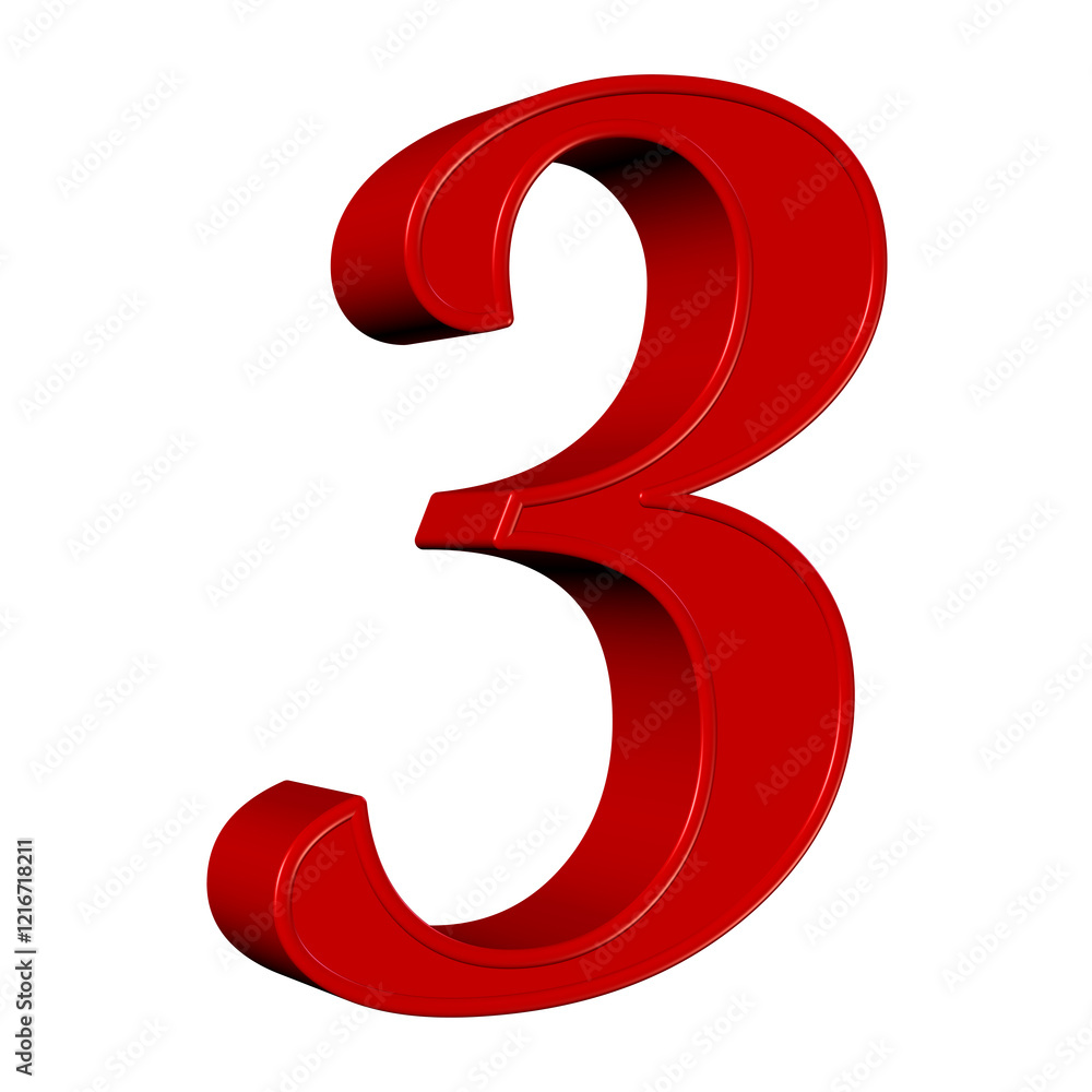 Red digit three against white background Red digit three against white background