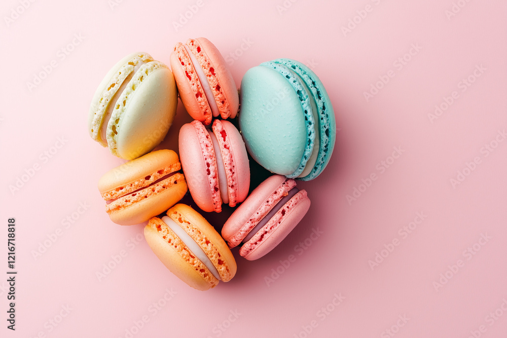 A heart made from macarons in pastel colors, postcard design. Valentine concept A heart made from macarons in pastel colors, postcard design. Valentine concept