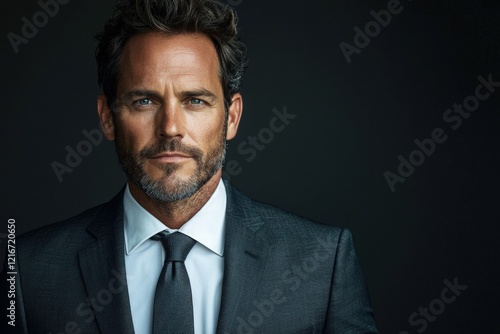 Formal Portrait of Mature Man in Suit, Grey Hair, Business Professional Style, Generated AI