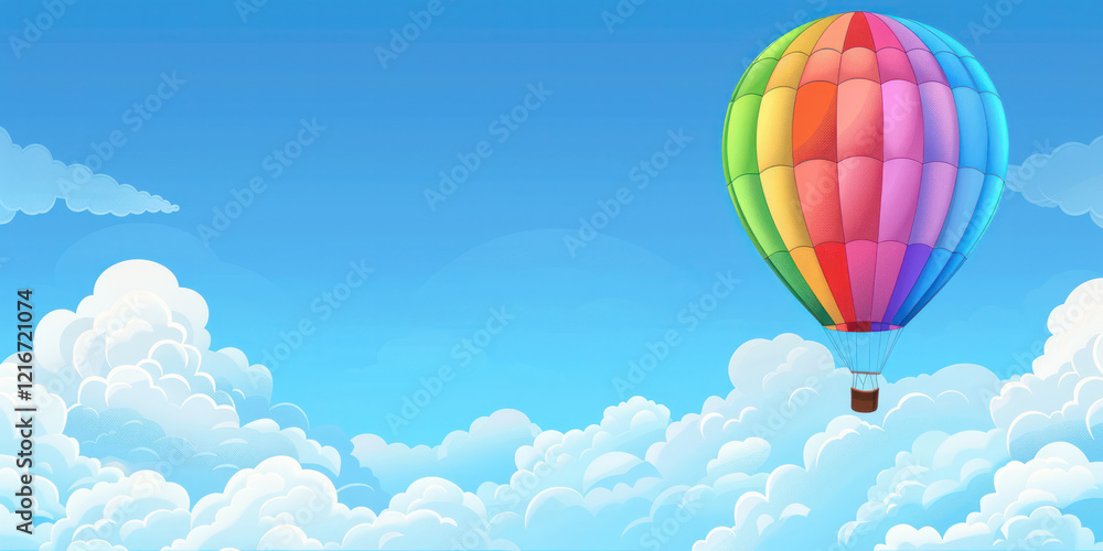 Fototapeta premium illustration rainbow big flying balloon on blue sky and cloud