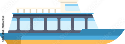 Modern double decker ferry boat sailing on water side view, passenger water transport, flat vector illustration isolated on white background