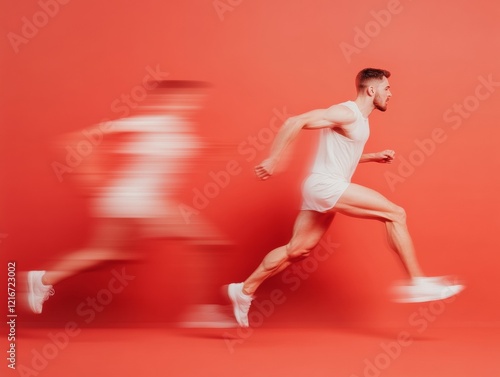 Blurring Motion Athletic Imagery Dynamic Power of Sprinting Professionals in Breathable Fabrics - Enhancing High-Performance Sportswear Branding and Fitness Digital Campaigns photo