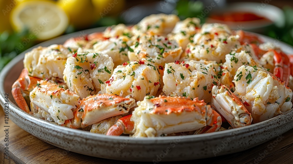 Delicious seasoned crab claws on a plate. Delicious seasoned crab claws on a plate.