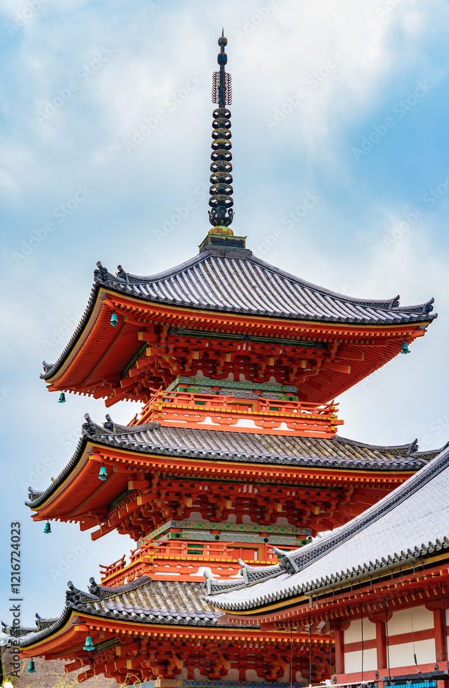 The iconic three-story pagoda Kiyomizu-dera Koyasunoto (Pagoda of Safe Childbirth), onr of the most important temples in Kyoto, Japan. The iconic three-story pagoda Kiyomizu-dera Koyasunoto (Pagoda of Safe Childbirth), onr of the most important temples in Kyoto, Japan.