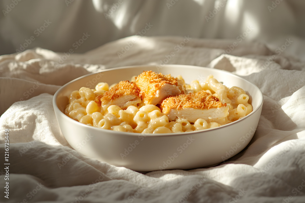 Delicious Bowl of Creamy Mac and Cheese Topped with Golden Breadcrumbs and Fresh Herbs, Served on a White Plate with a Silver Spoon – Perfect for Comfort Food Photography and Recipe Promotion Projects Delicious Bowl of Creamy Mac and Cheese Topped with Golden Breadcrumbs and Fresh Herbs, Served on a White Plate with a Silver Spoon – Perfect for Comfort Food Photography and Recipe Promotion Projects
