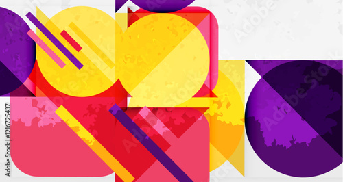 Squares, circles and triangles and grainy noisy texture. Vector Illustration For Wallpaper, Banner, Background, Card, Book Illustration, landing page