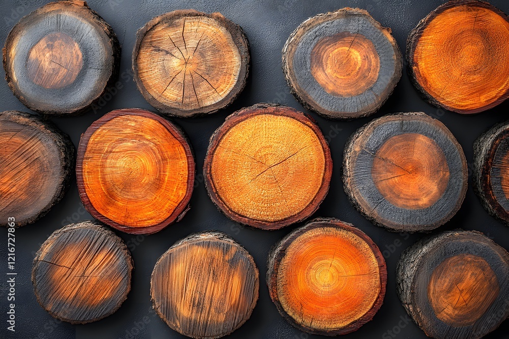Wooden Tree Trunk Slices Display for Natural Home Decor and Rustic Design Themes Wooden Tree Trunk Slices Display for Natural Home Decor and Rustic Design Themes