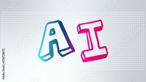 Artificial intelligence. Deep learning. Smart digital technology. AI vector illustration for science, web design, business. Blue pink gradient sign. Gray dotted pattern
