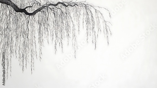 Willow Branch Silhouette Against a White Background