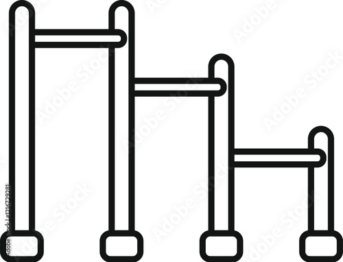 Simple line drawing of an outdoor training apparatus with three bars at different heights for pull ups and fitness exercises