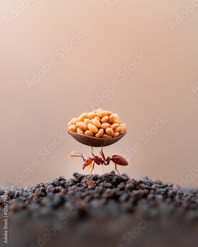 Macro Exploration Ants Journey with Seed on Textured Terrain - Eco-Awareness for Educational Content and Marketing in Sustainable Wildlife Services photo