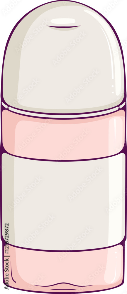 Pink cosmetic closed roll-on antiperspirant deodorant bottle. Colored plastic bottle isolated on white. Simple vector color illustration Pink cosmetic closed roll-on antiperspirant deodorant bottle. Colored plastic bottle isolated on white. Simple vector color illustration