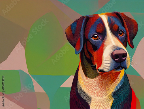 Abstract Portrait of a Loyal Dog with Colorful Artistic Camouflage Patterns photo