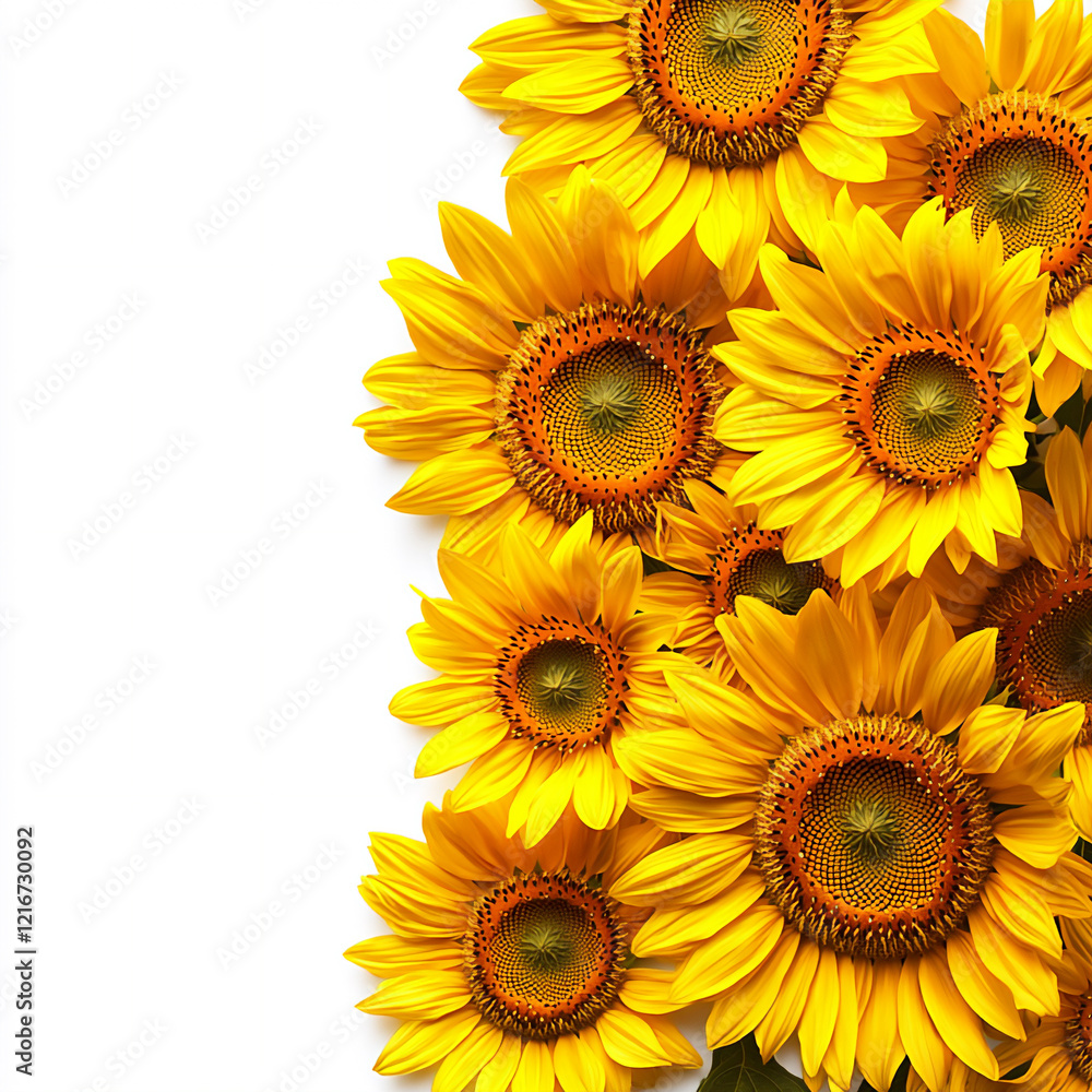 Fototapeta premium sunflower border, isolated on white background