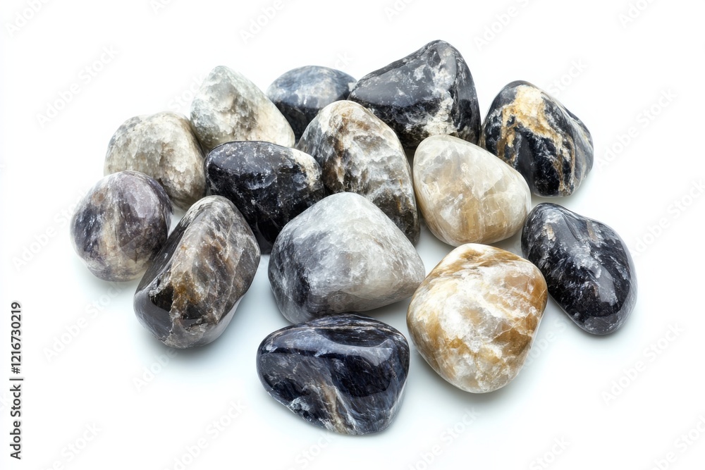 Selection of high-quality iolite gemstones showcasing their unique colors and textures on a pristine white background in studio lighting Selection of high-quality iolite gemstones showcasing their unique colors and textures on a pristine white background in studio lighting