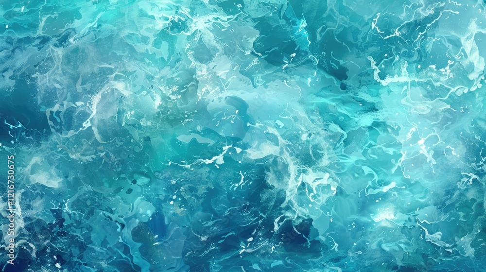 Abstract depiction of ocean waves in vibrant shades of blue and white. Abstract depiction of ocean waves in vibrant shades of blue and white.