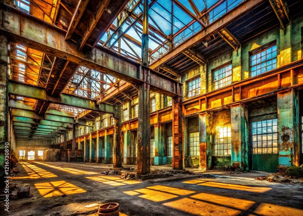 Fototapeta premium Abandoned Industrial Building Geometric Architecture Urban Exploration Photography