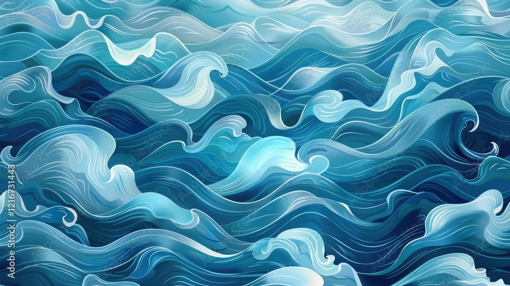 A vibrant abstract representation of ocean waves in various shades of blue. A vibrant abstract representation of ocean waves in various shades of blue.