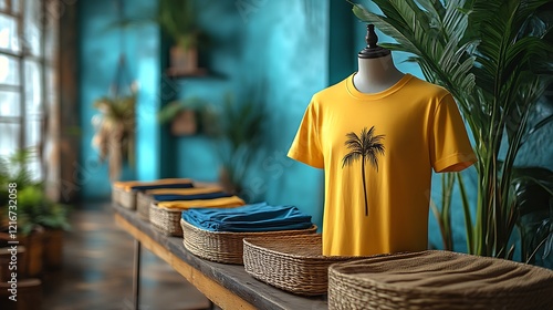 Yellow T-shirt on mannequin in shop. photo