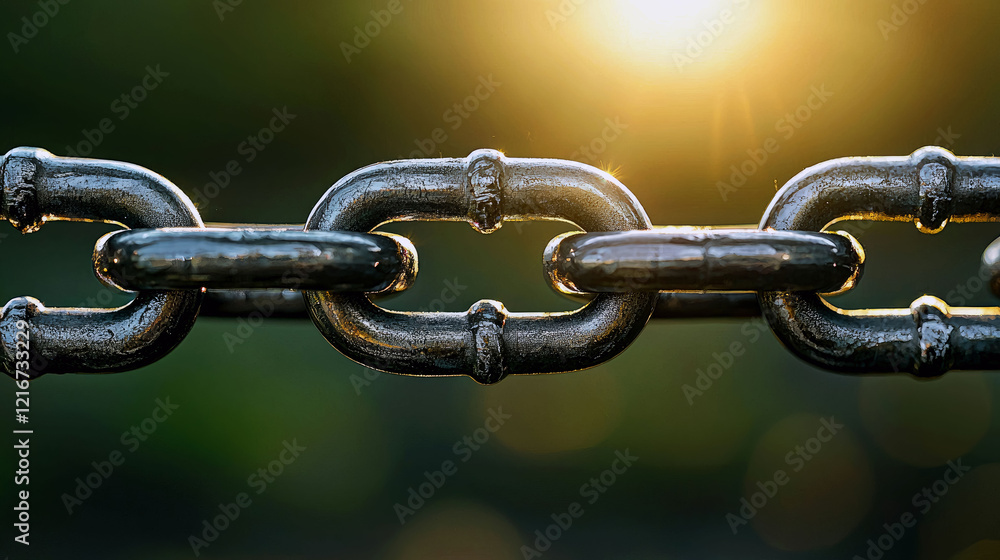 Close-up of a Metal Chain: Strength, Unity, and Interconnection Close-up of a Metal Chain: Strength, Unity, and Interconnection