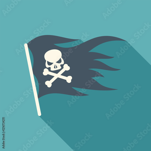 Waving pirate flag with skull and crossbones, symbolizing rebellion, danger, and adventure on the high seas