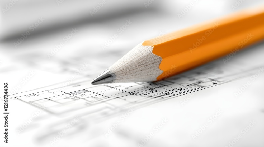 one pencil and a blueprint one pencil and a blueprint